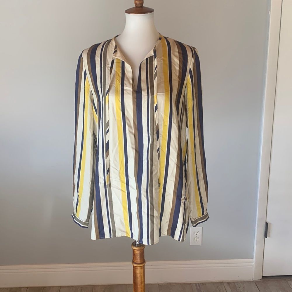 [Lafayette 148] Striped Silk Blouse - Size Medium